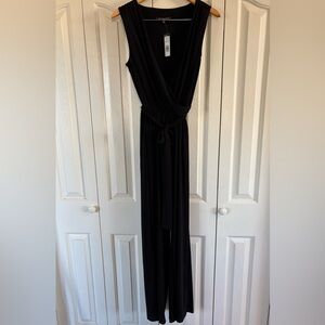 Sleeveless Black Wrap Jumpsuit with Tie Waist
